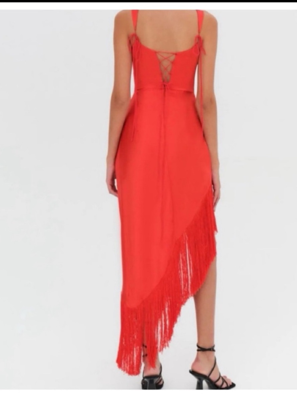 NWT For Love & Lemons Anisa Asymmetrical Silk Fringe Midi Dress - Picture 3 of 16